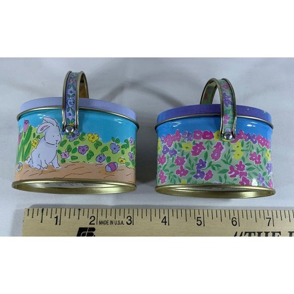 Vintage 2 Russ Berrie Easter Tins and 2 Dakin PomPom Chicks Bunny Handles 1980's - Picture 7 of 11